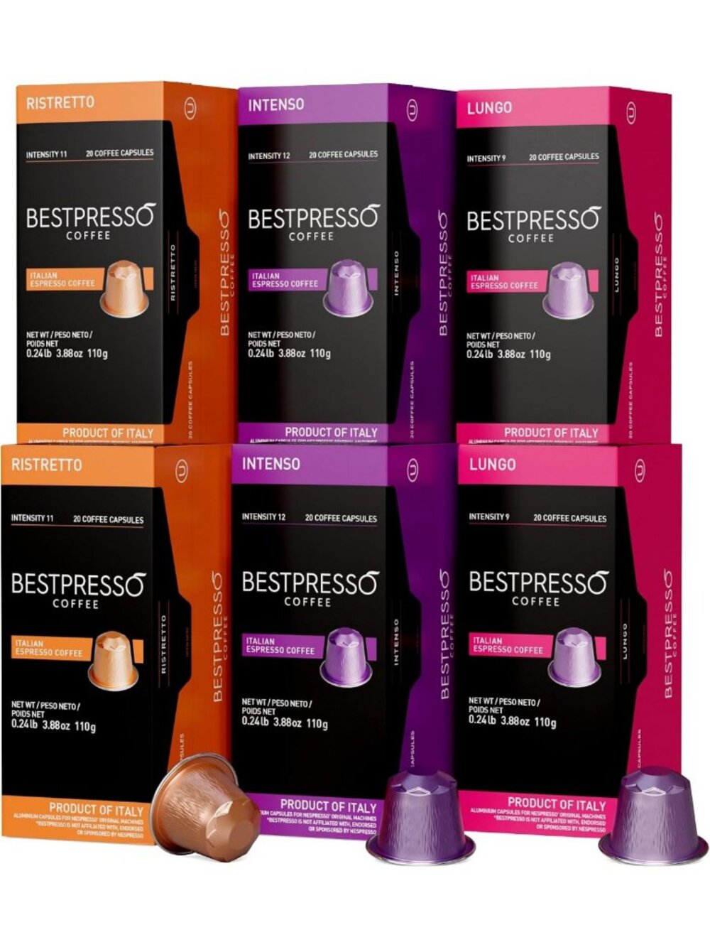 Bestpresso Coffee Pods For Nespresso Original Machines, Intense Variety 120